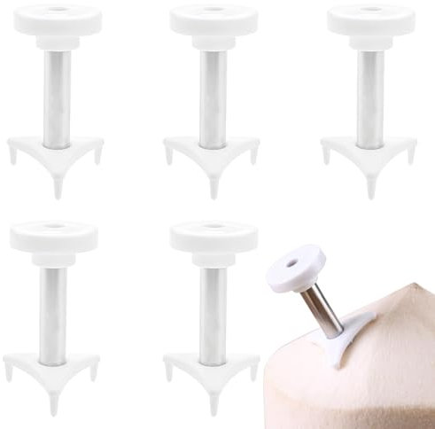 Qusmeiyici 5 Pack Coconut Opener Tool Set, Stainless Steel Coconut Punch, Easy to Use, White, ABS & Stainless Steel Handle