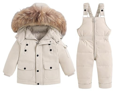BRONG Niño Traje de Esquiar Invierno Bebé Abajo Chaquetas Abrigo con Capucha Desmontable Nieve Pantalones Impermeable Niñas Traje de Esquí Colocar Blanco 3-4 Años