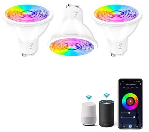 Wiby Lampadina Smart GU10 Wi-Fi 4,5W 326lm RGB + CCT 2700–6500K Dimmerabile, App Smart Life/Tuya, Compatibile con Alexa e Google Home, Lampadina Intelligente per Faretti, 3 unità