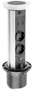 GTV Presa da tavolo da incasso CAMINO 80 mm, 2 x Schuko, USB-A+C, ricarica a induzione 10 W, cavo da 1,5 m, colore bianco, ideale per ufficio, sale conferenze e casa ufficio