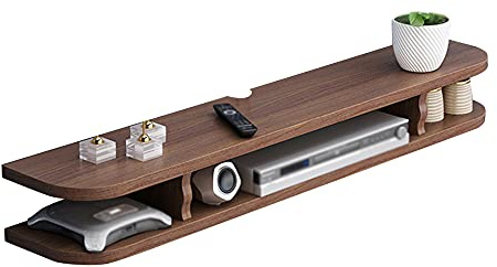 Meuble TV moderne flottant avec étagère à 2 étages et trou pour fil de fer, finition blanc/noyer, idéal pour la maison, le bureau et l'hôtel, design peu encombrant, 100 cm/60 cm