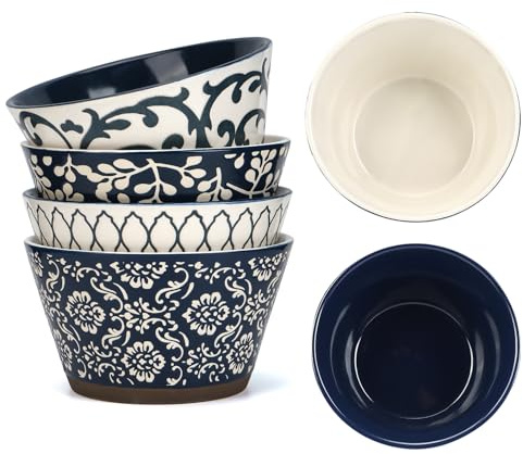 AstraLoom Ceramic Rice Bowls Set, 500ml/17oz, 13.7cm/5.4in Diameter, 4-Piece Cereal Bowl, Japanese Style Small Serving Bowls for Ramen, Salad, Dessert, Fruit, Dip