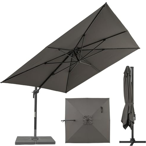 RELAX4LIFE Parasol Déporté Rectangulaire 3x3 M, Parasol de Jardin Extérieur nclinable et Rotative 360° par Pédale avec 8 Baleines Base Croisée, Résistant aux Intempéries pour Plage JardinGRIS