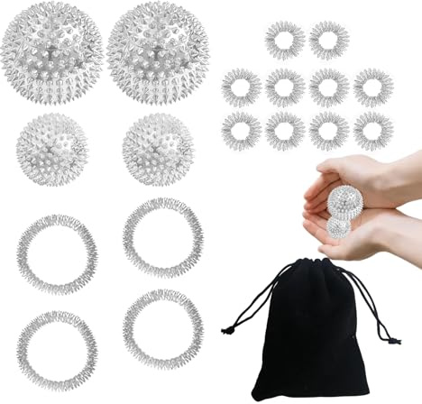 4 Stück Igelball Massageball,Magnetische Igelbälle,32 mm und 47 mm,Igelball Massagegerät Set,Mit 10 Akupressur Ring,4 Akupressur Armbänd,Skills panikattacken,für Stressball Relief Oder Massage