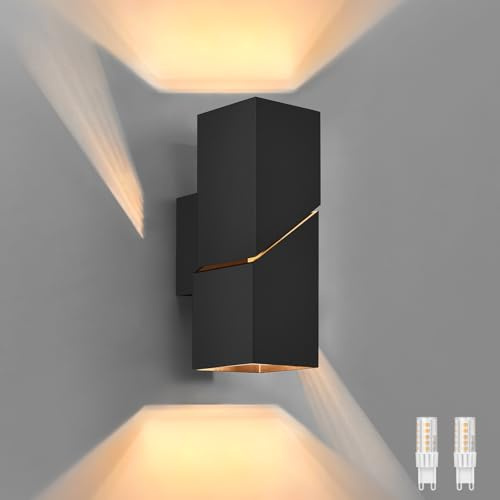 YindaLux Wandleuchte Innen 8W, 18cm Up and Down Wandlampe mit Austauschbarer G9 LED Lampe, 2700K Warmweiß Wandleuchte Schwarz mit Lichtschlitz, Aluminium Wandbeleuchtung für Wohnzimmer, Schlafzimmer