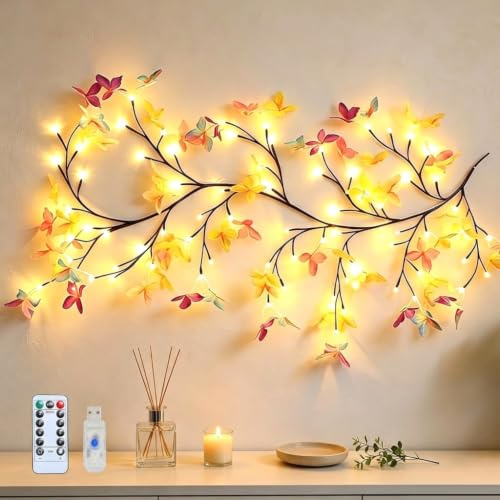 Gresonic 1.6M 36 LED Lichterkette Schmetterling,Schmetterling deko,Willow Vine mit Fernbedienung, 8 Modi, USB-Betriebene Timer, Schmetterling Zweige Lichter für Schlafzimmer Deko Weinachtsdekorationen