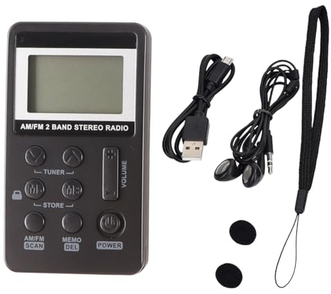 Enwye Mini Radio portátil con Pantalla Digital Am/FM y Puerto de Carga USB, estéreo de Doble Canal.