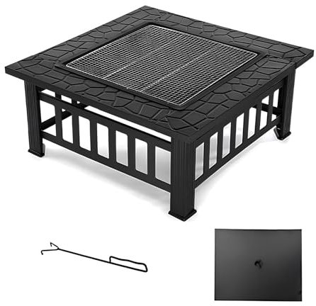 Table De Brasero en Métal De 81cm - Barbecue De Table Carré Au Charbon De Bois, Barbecue Charbon en Acier, Idéal pour Le Camping, Les Barbecues, Le Chauffage, Les Feux De Camp(Without Cover)