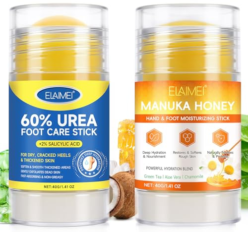 60% Urea Foot Cream & Manuka Honey Moisturizing Stick, Intensive Cracked Heel Repair & Callus Remover, Dry Skin Treatment for Feet - Overnight Renewal Balm for Men & Women
