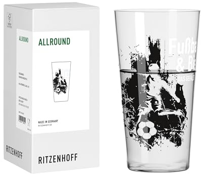 RITZENHOFF 8162001 Bierglas 400 ml - Serie Fußball - Motiv, schwarz - für Bier, Saft Schorle - Geschenk, Made in Germany