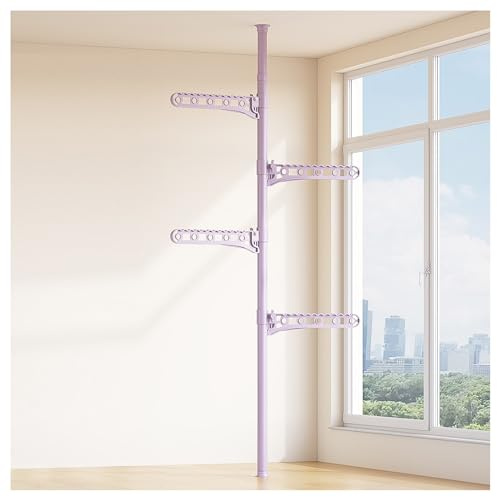 Appendiabiti regolabile autoportante dal pavimento al soffitto armadio ad angolo verticale per soggiorno, camera da letto, balcone (4 ripiani viola)