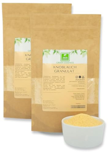Knoblauch granuliert 1kg intensiv Aroma Knoblauchgranulat von Green Essence | aromatisches Gewürz, Knoblauch granulat Premium Qualität, intensiv Knoblauchgewürz für Grillgerichte Dips, ohne Zusatze, 1 kg