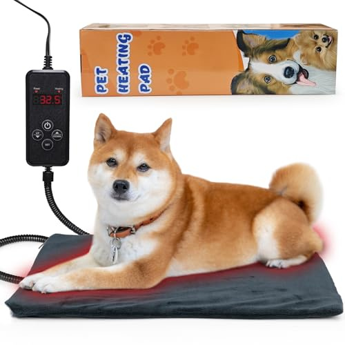 NAMOTEK Pet Heating Pad Adjustable Temperature with Timer, Waterproof Heated Mat with Chew Resistant Cord, Auto Power-Off Electric Indoor Pet Heat Pad for Dogs and Cats