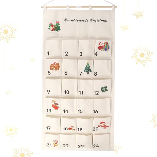 2025 Christmas Advent Calendar, Large Countdown Calendars with 24 Pockets, Fabric Advent Calendar to Fill Yourself, DIY Hanging Christmas Calendars for Candy Chocolate Xmas Gifts (120x60cm)