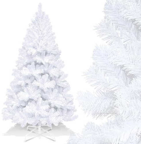 Peviasot Albero di Natale artificiale, 210 cm, in PVC, infiammabile, con supporto in metallo pieghevole, facile da montare per decorazioni natalizie (bianco)