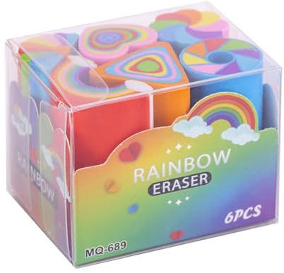 6 Stück Radiergummi mit Herzmotiv, kreative Bleistift-Radiergummis, Regenbogen-Schulzubehör für Schularbeiten, Kunstprojekte, Bleistift, Liebe, Herz, Radiergummi, Regenbogen-Schulbedarf für Kinder
