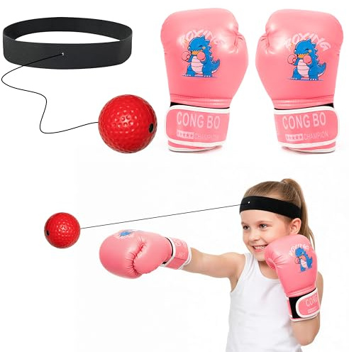 GoaePode - Guantes de boxeo para niños, color rosa, guantes de entrenamiento para niños, guantes de saco de boxeo de piel sintética para Muay Thai, artes marciales, kickboxing, equipo de artes