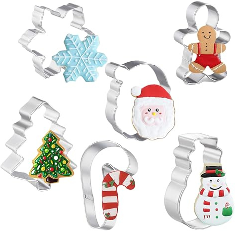 Krmoau Moldes para galletas para Navidad – 6 piezas de acero inoxidable, moldes festivos de Navidad, para alimentos, postres, fiestas de invierno, niños, adultos, familia