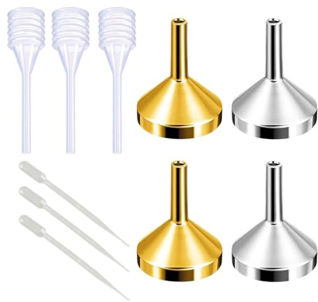 AFIODA 10 PCS Mini Small Funnels Set | Aluminum Metal Micro Funnels with Plastic & Spring Dropper Pipettes for Filling Small Bottles, Liquids, Oils, Powder, Perfume