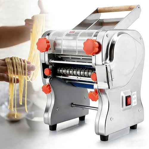 Macchina Per Pasta Elettrica, Macchina Per Pasta In Acciaio Inox Macchina Pastas Fresca Elettrica Per Noodle Con Coperchio Di Protezione Per Uso In Ristoranti E Cucine Domestiche(KnifeWidth1.8mm,180)