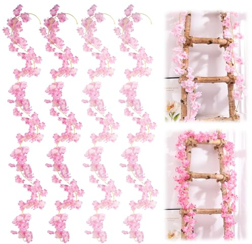 4 Pièces 1,8m Guirlandes de Fleurs Artificielles à Suspendre | Fleur de Cerisier Artificielle, Fleurs de Cerisier Sakura, Guirlande de Fleurs de Cerisier, pour Mariage, Fête, Décoration