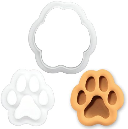 BAKERLOGY Realistic Paw Mini Cookie Cutter and Stamp Set – Dog & Cat Paw Print Fondant Embosser, Pet Lover Cupcake Topper Mold for Birthday, Puppy Party & Animal Themed Baking