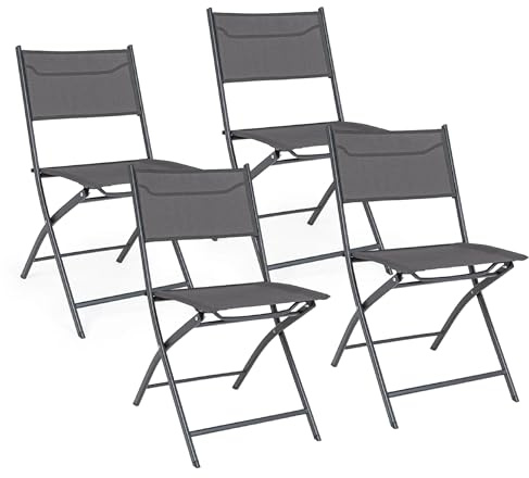 Baroni Home Set 4 Sedie da Esterno Pieghevoli, Seduta da Giardino Richiudibili con Tessuto Impermeabile e Traspirante, Sedie Salvaspazio per Balcone, Terrazzo e Campeggio, 45x45x80 cm Grigio
