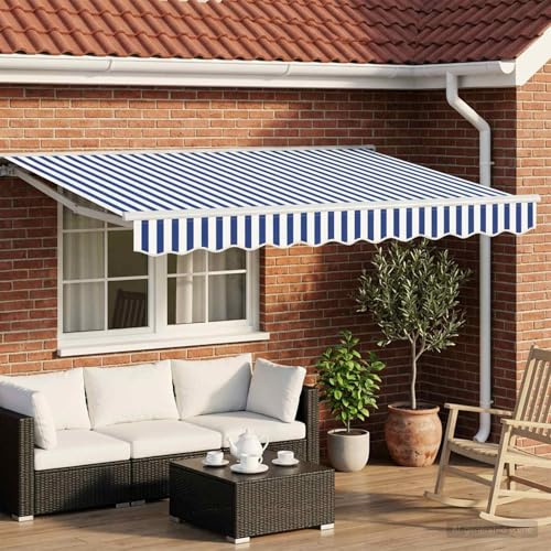 Xuvaracle Cadre d'auvent manuel avec LED bleu blanc 2,5 x 2 m, cadre en aluminium revêtu par pulvérisation, tissu polyester, bras extensibles, demi-cassette, extérieur, terrasse, jardin