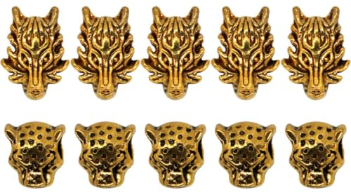 HOOWIFFY 10 Stück Haarperlen für Zöpfe Metallperlen aus Legierung Gold Retro mit Antiker Oberfläche Tierkopf Haarperlen für Dreadlocks und Braids