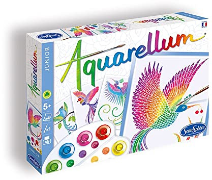 SentoSphère - AQUARELLUM JUNIOR - OISEAUX DU PARADIS - Kit peinture - Peinture Aquarellable Magique - A partir de 5 ans - fabriqué en France, Ensemble de 12 pièces