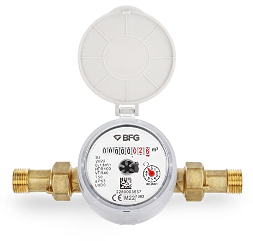 HYDROBIL WRAS Certificate Water Meter with Non-return Brass Fittings 1/2 BSP, Antimagnetic Cold Water Flow Meter 50°C H-R100 V-R40 Legible Rotary Counter Qn 1.6 m3/h Pressure 16 Bar, Ebook Included