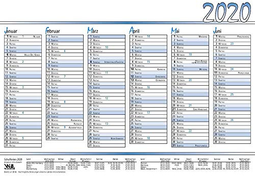 10 Tisch-/Tafelkalender 2020 A4 30,0 x 21,0 cm weiß/blau