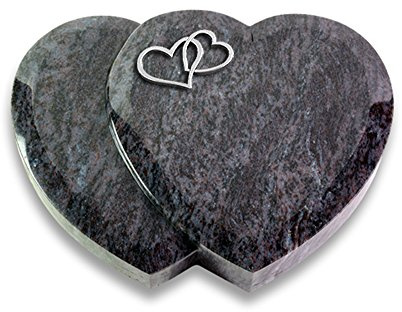 Grabplatte, Grabstein, Grabherz, Urnengrabstein Modell Amoureux 40 x 30 x 7 cm Orion-Granit, poliert inkl. Gravur (Aluminium-Ornament Herzen)