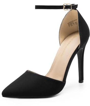 DREAM PAIRS Women's Oppointed-Lacey Pointed Toe Ankle Strap High Heel Stiletto Pumps Wedding Dress Shoes,Size 8.5,Black/Suede,Oppointed_Lacey