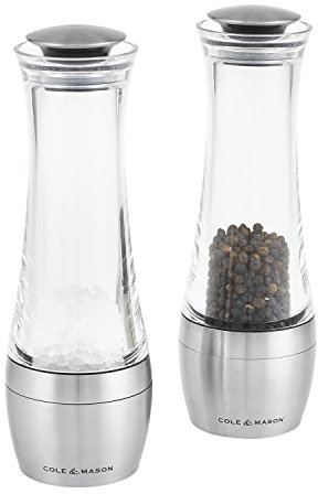 Cole & Mason H308798P Amesbury Salt and Pepper Mills, Precision+ Stemless, Stainless Steel/Acrylic, 190 mm, Gift Set, Includes 2 x Salt and Pepper Grinders