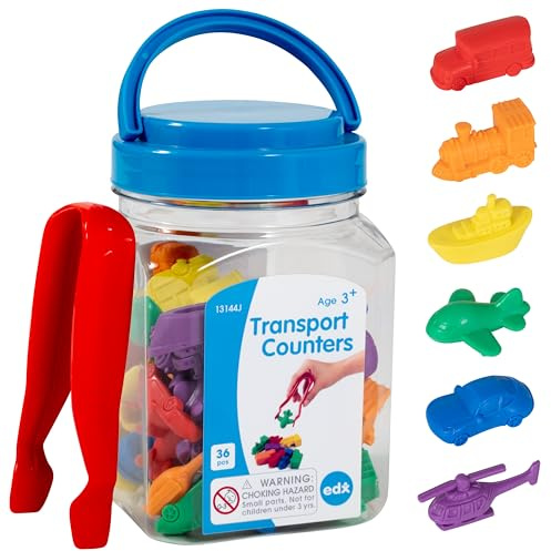edxeducation Transportzähler - Minidose - Set mit 36 Stück - Zählen, Farben, Sortieren und Reihenfolgen lernen - interaktives Mathe- und sensorisches Material für Kinder | Zählen, Farben, Sortieren und Reihenfolgen lernen, interaktives Mathe- und sensorisches Material für Kinder