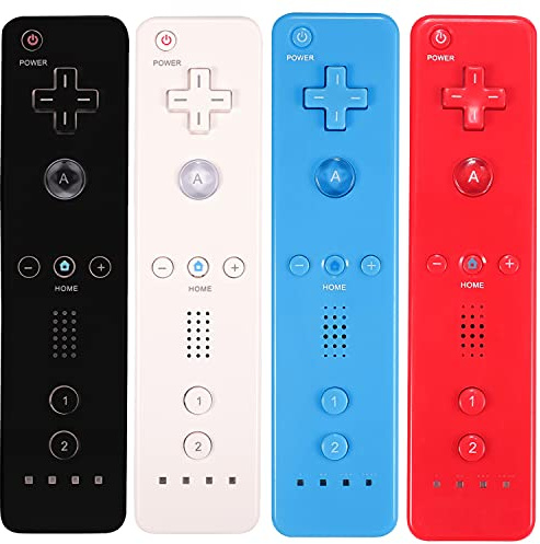 Yosikr Fernbedienung für Wii/Wii U, mit Silikonhülle und Handschlaufe (4 Stück, weiß+schwarz+blau+rot)