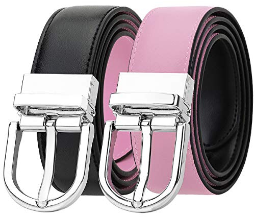 Falari Damen Wendegürtel aus echtem Leder, modischer Gürtel, mit einfacher Dornschließe 6027 - Pink - M (Taille 26/34)