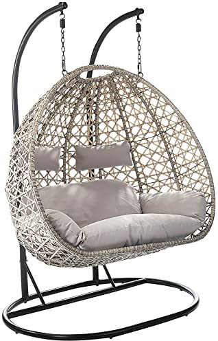 Kobolo Hängekorb Hängesessel Polyrattan für Zwei Personen inkl Beige