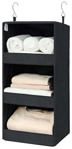GRANNY SAYS Hängeregal Schrank mit 3 Fächern, 1 Stück Hängeaufbewahrung Kleiderschrank Organizer hängend, Schrank Hängeorganizer, Faltbare Hängeregal Stoff, Hanging Organizer Schwarz