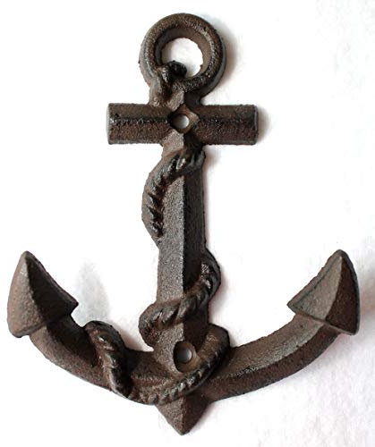 dekoundmeer maritimer Wandhaken aus Gusseisen 15cm Rostbraun Anker 2 stabile Haken