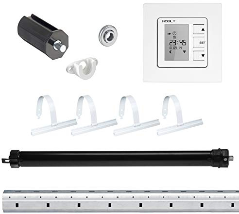 NOBILY Rolladen-Komplett-Set f. 40mm Achtkantwelle Elektronischer Mini-Rolladenmotor 13Nm + Rolladen Zeitschaltuhr ZS1 + Mechanik-Set bis zu einer Gesamtlänge von 1,50 Meter
