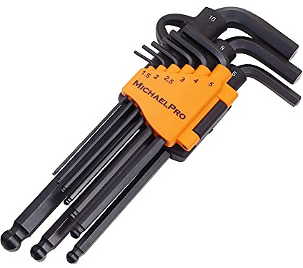 MichaelPro Sechskantschlüssel-Set mit Kugelkopf，9-teiliges Innensechskantschlüssel Set in metrischer Größe，kommt mit einem praktischen Halter mit Haken - MP001048