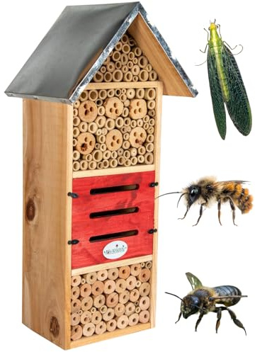 JCs Wildlife Tall Insect Hotel - Great for housing Mason Bees, Leaf-Cutter Bees and Lacewings, Extra Large Bee House 21.75 X 7.25 X 5.75