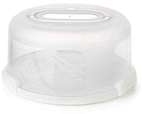 Spesh Runde Kuchenträger mit Tragegriff 10 Zoll Wiederverwendbar Kuchenbehälter Tortenbutler mit Schneiderillen PP-Kunststoff Kuchencontainer Ø 30x15 cm (Weiß)