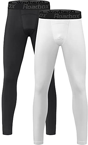 Roadbox 2 Pack Boys Compression Pants Leggings Base Layer Underwear Youth Quick Dry Spandex Tights Running Football Blackwhite