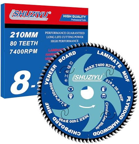 LSHUZIYU, 210mm 80T, Industrial Grade, Centre hole 30mm with 25.4-22.23-20-15.88mm Washer. Ultra Thin Kerf 2.0mm. Wood Cutting Circular Saw Blade, Mitre Saw Blade, Table Saw Blade