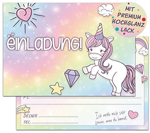 VOSVOLO Einhorn Einladungskarten Kindergeburtstag | 12 Geburtstagseinladungen | Kindergeburtstag Einladungen für Jungen & Mädchen | Mottoparty