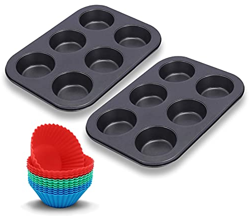 Kit de Pâtisserie | Ensemble avec Moules à Muffin en Silicone et à Œufs Cocotte en Acier au Carbone | Moules à Cupcake anti-adhésifs | Moules en Silicone et Acier | EUOXANTY Accessoires de Pâtisserie