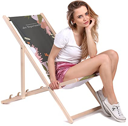 DreamRoots Muttertagsgeschenk Liegestuhl Holz klappbar, mit Spruch | Muttertagsgeschenk, Klappliegestuhl Holz Buchenholz, bis 130 kg, verstellbar, waschbarer Bezug, für Garten & Terrasse